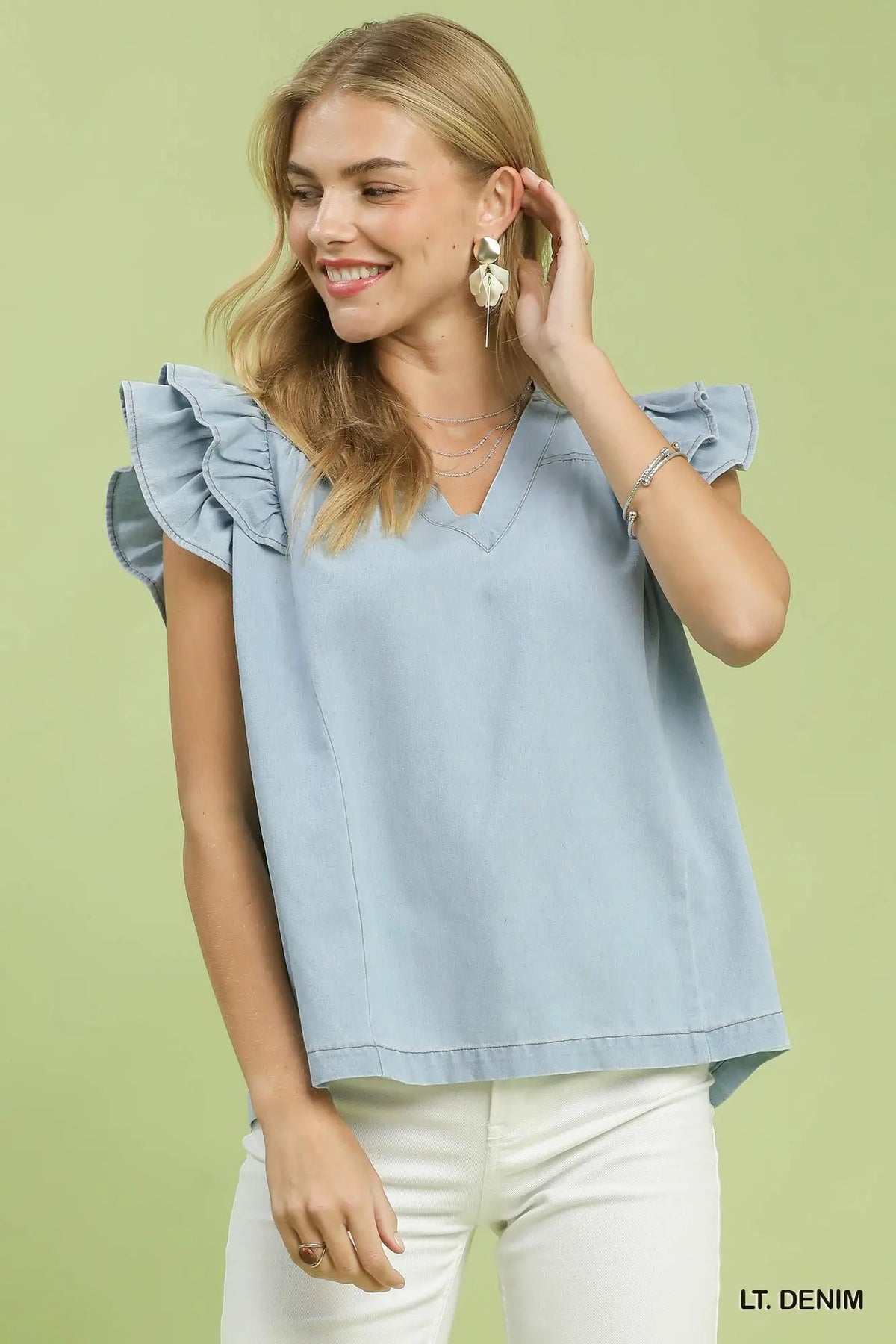 Chambray Ruffle Top
