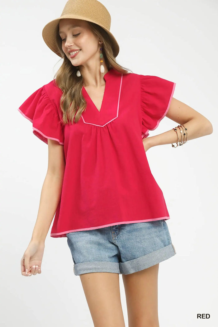 Contrast Trim Babydoll Top