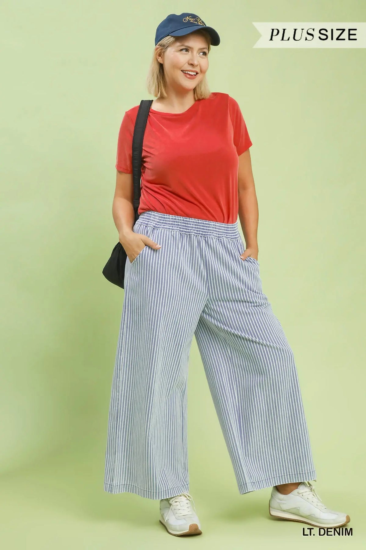 Stone Wash Stripe Wide-Leg Pants