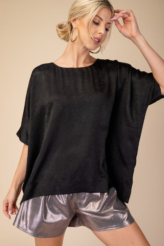 Round Neck Oversized Satin Top