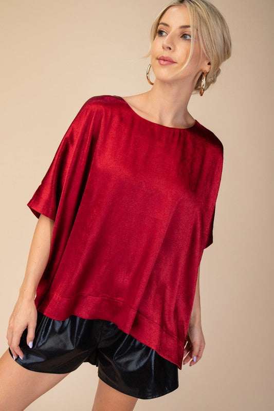 Round Neck Oversized Satin Top