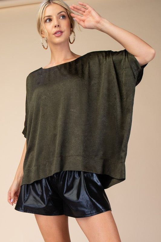 Round Neck Oversized Satin Top