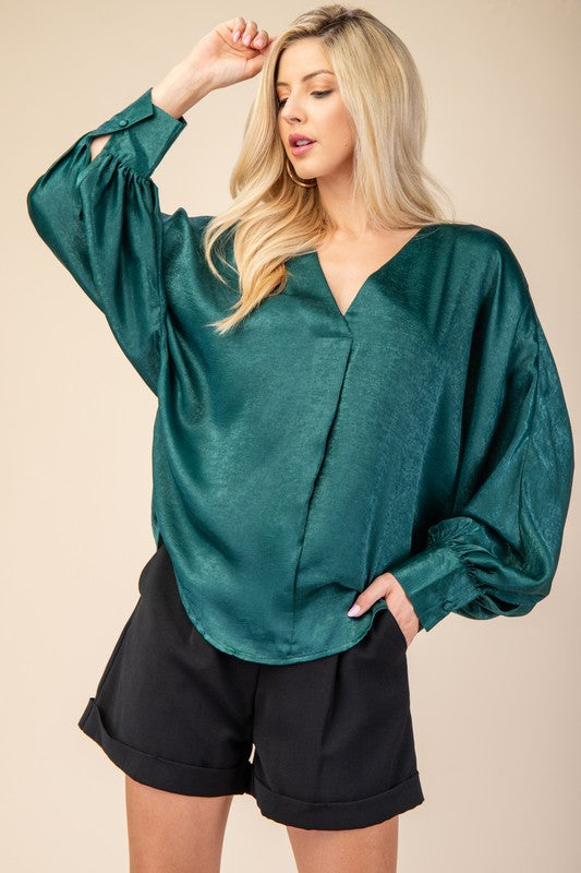 V-Neck Voluminous Sleeve Blouse