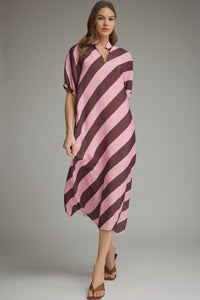Solid diagonal stripe short dolman sleeve midi dress