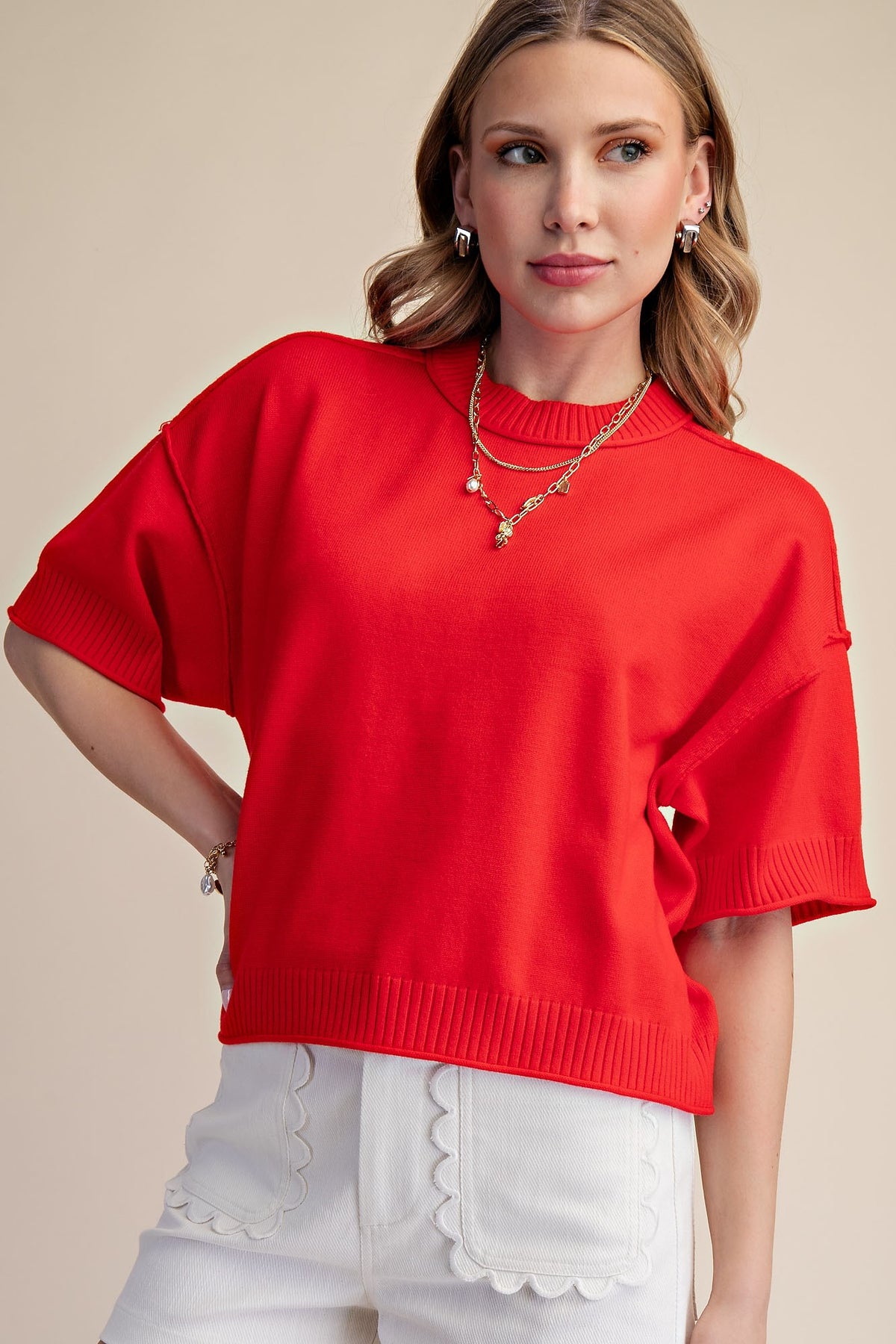 Crew-neck Elbow-length Sleeves Sweater