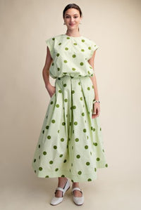 Band Bubble Crop Top & Pleated Midi Skirt Set