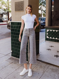 Vervet High Rise Grey Leopard Print Crop Wide Leg Jeans