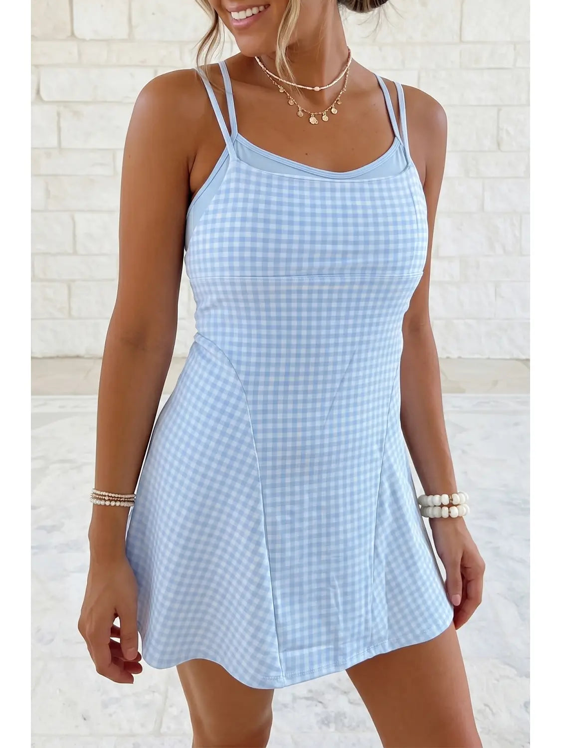 Gingham Plaid Double Layered Cami Mini Dress