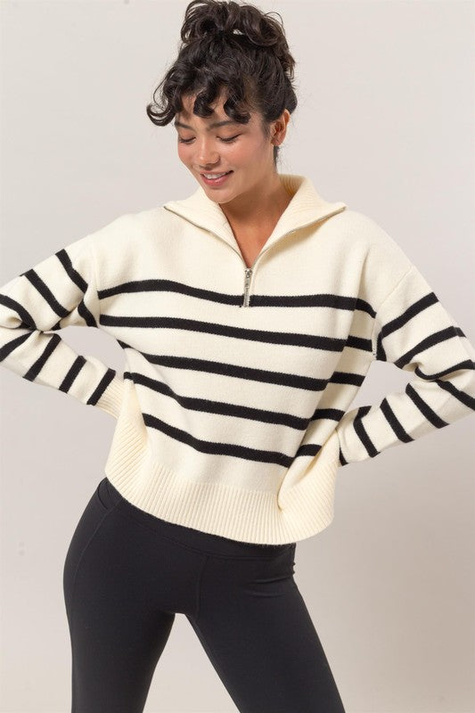 Drop Shoulder Half Zip Sweater