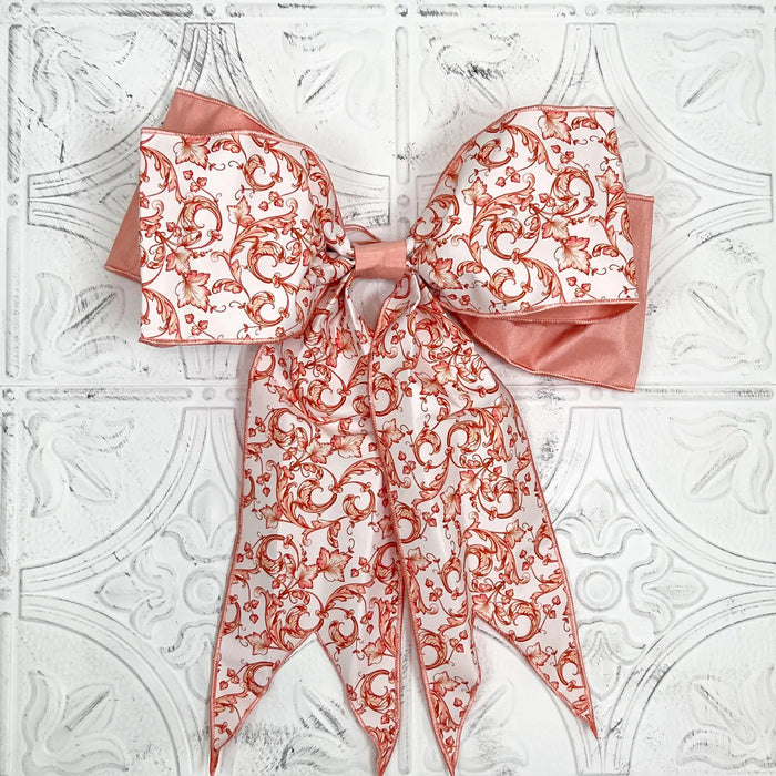 XL Taffeta Chinoiserie Bow: Coral Acanthus Scroll, D. Stevens Fabric Bow