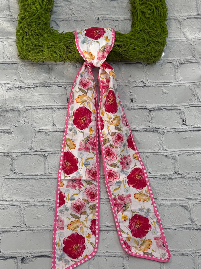Wreath Sash, Poplin Mix Roses & Poppy Wreath Sash with Polka Dot Backing – Pink Yellow 4" x 56",
