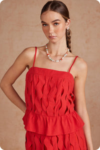 Sectional Wavy Cutout Sleeveless Top