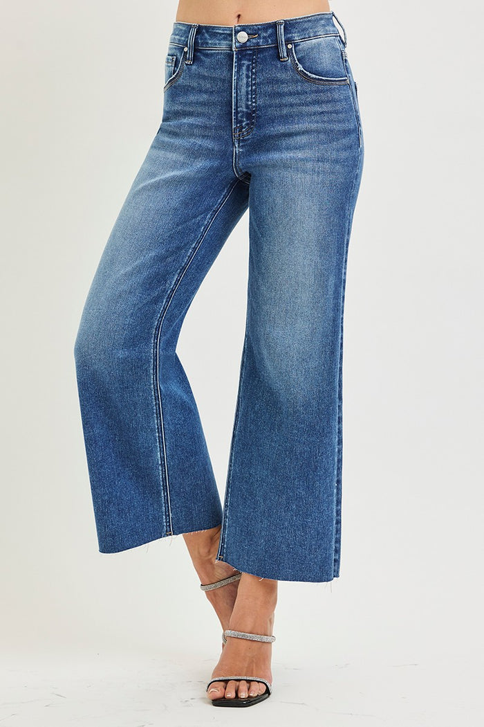 Risen Tummy Contorl High Rise Crop Wide Creased Jeans