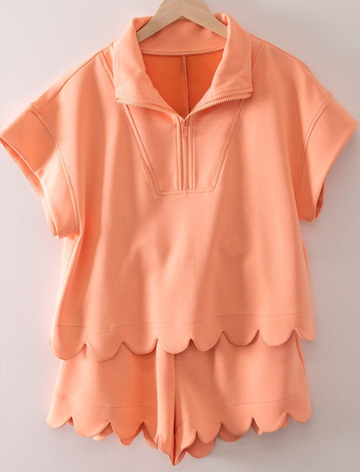 Half Zipper Top And Shorts Lounge Wear Set