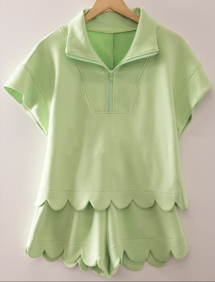 Half Zipper Top And Shorts Lounge Wear Set