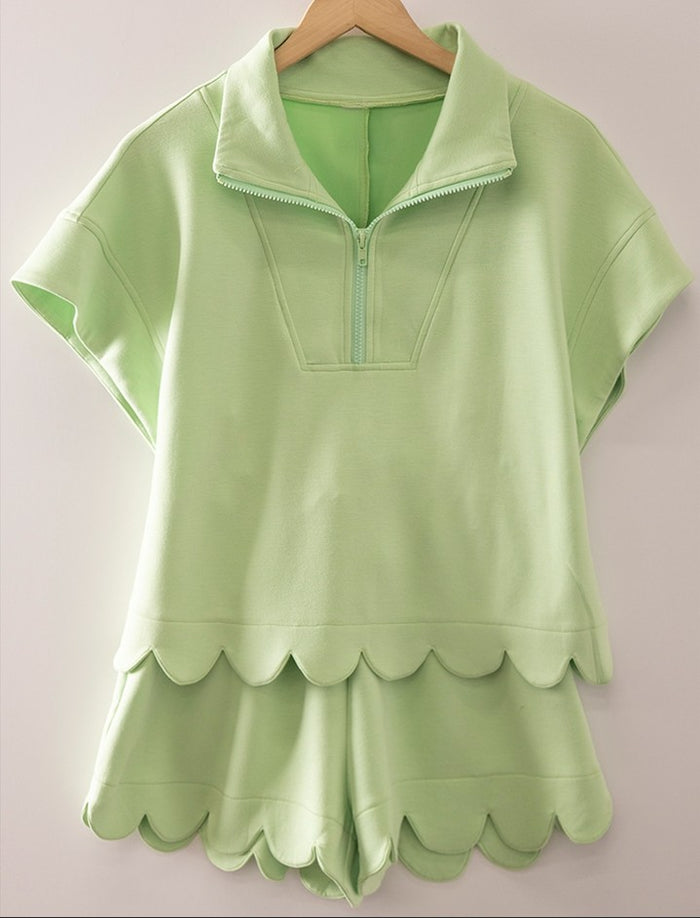 Half Zipper Top And Shorts Lounge Wear Set