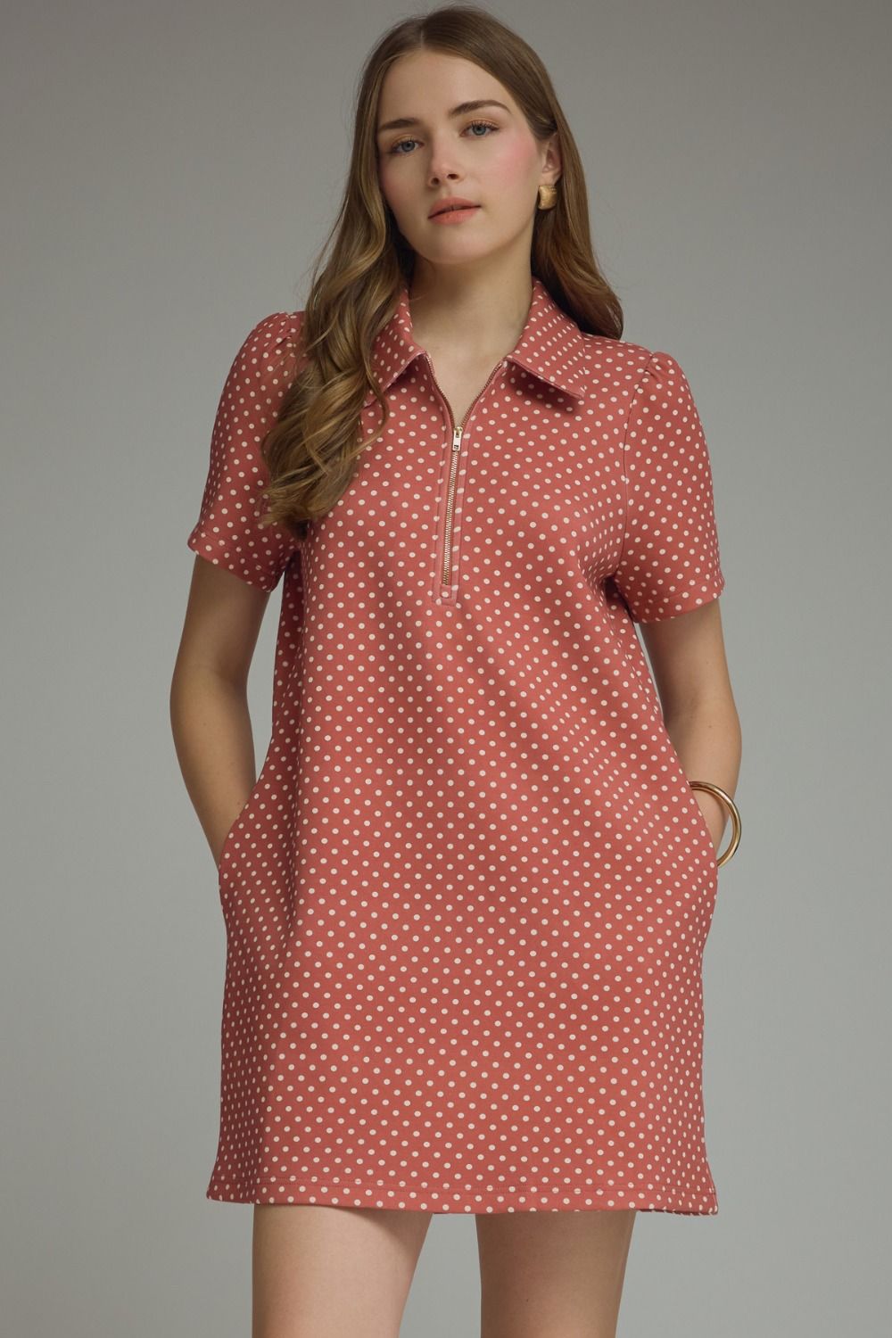 Polka dot short sleeve mini dress