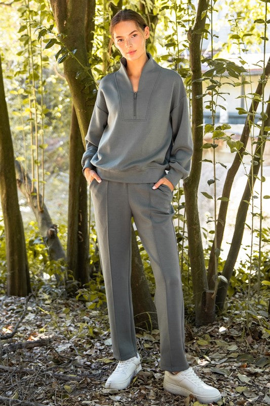 MODAL POLY SPAN SCUBA LUXE HALF ZIP JACKET and PINTUCK PANTS