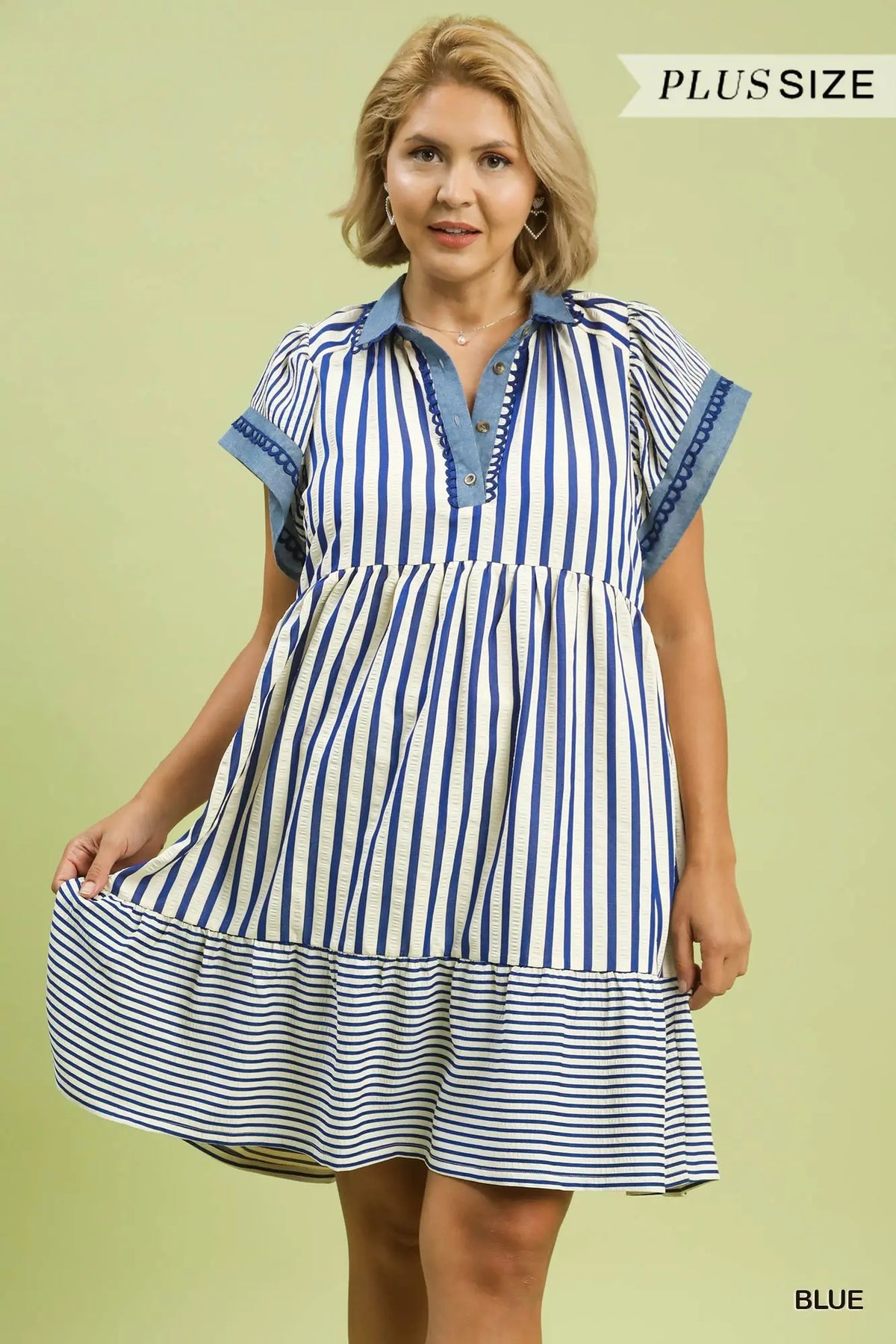 Mixed Stripe Flutter Sleeve Tiered Babydoll Top