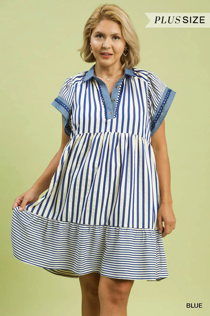 Mixed Stripe Flutter Sleeve Tiered Babydoll Top