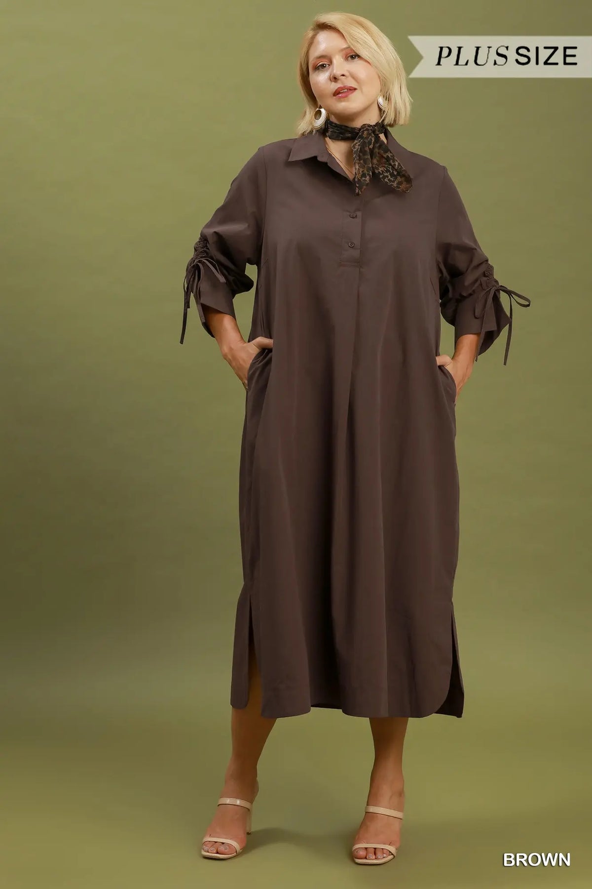Collared Button Detail Relaxed Midi Dress
