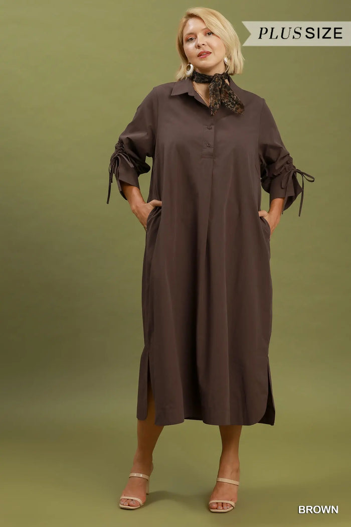 Collared Button Detail Relaxed Midi Dress