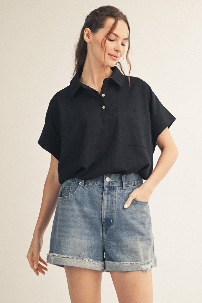 Drop Shoulder Round Hem Solid Plus Top