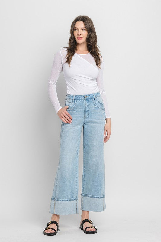 VERVET SUPER HIGH RISE CUFFED BAGGY WIDE JEANS