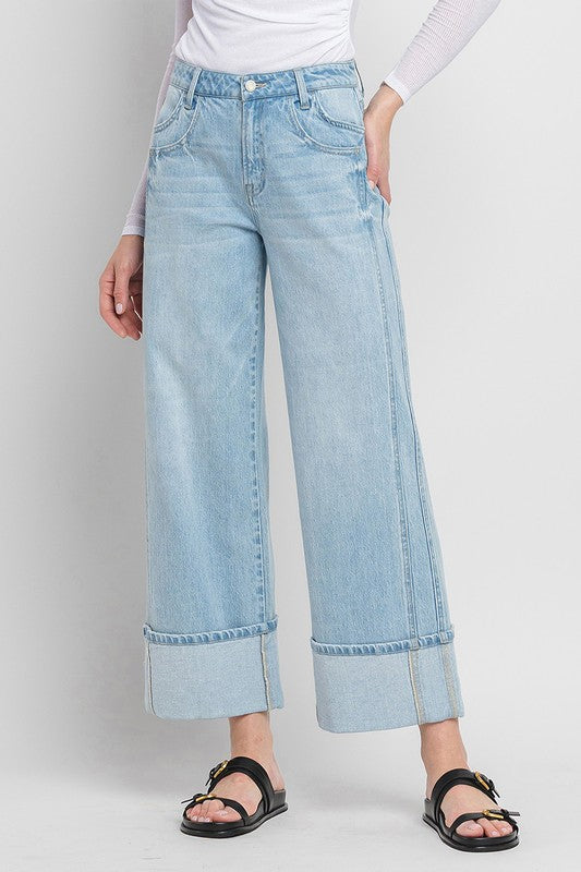 VERVET SUPER HIGH RISE CUFFED BAGGY WIDE JEANS