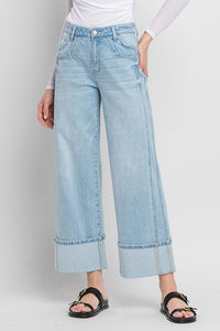 VERVET SUPER HIGH RISE CUFFED BAGGY WIDE JEANS