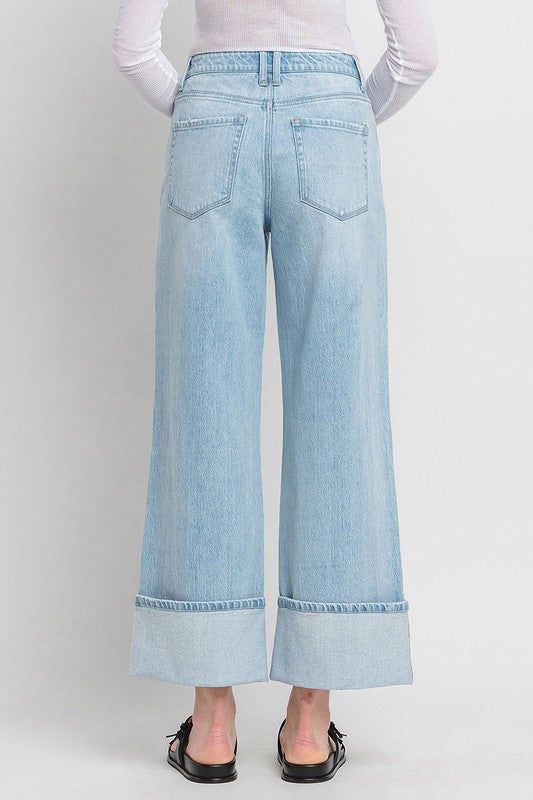 VERVET SUPER HIGH RISE CUFFED BAGGY WIDE JEANS