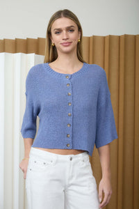 Boxy Short Sleeve Button Down Knit Cardigan