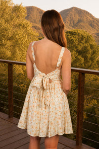 Floral Gathered Back Tie Sleeveless Mini Dress