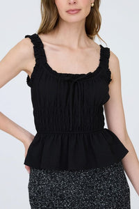 Ruffled Front Tie Shirred Waist Tank Top