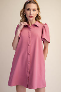 Mini Dress Collar Neck Covered Button Down