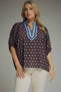 Polka dot short dolman sleeve top