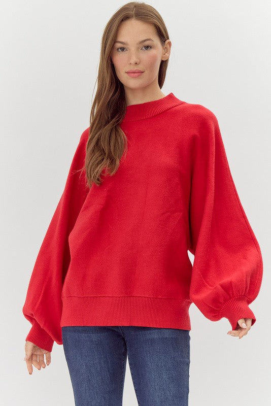 Solid Long Bishop Sleeves Knit Top