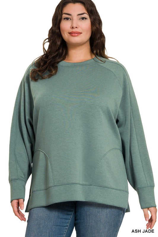 PLUS SCUBA ROUND NECK PULLOVER WITH SIDE SLITS