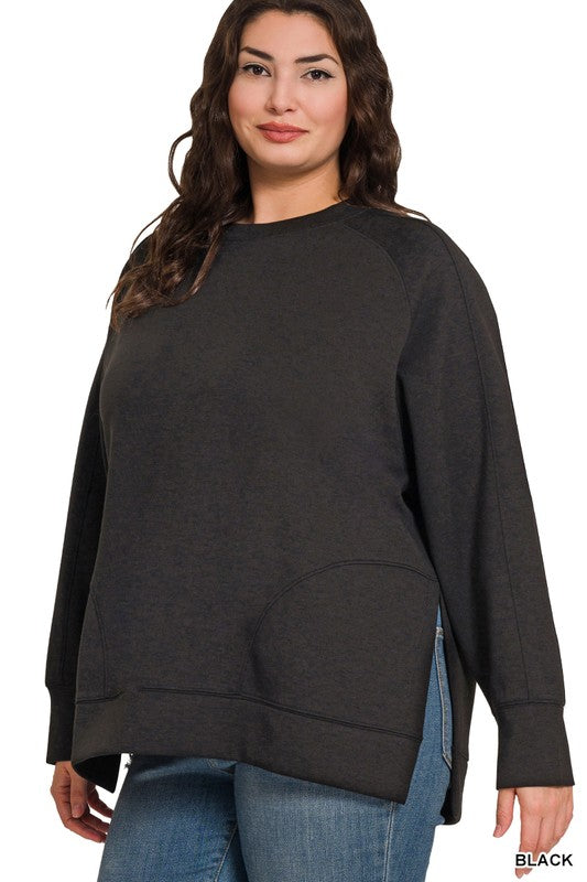 PLUS SCUBA ROUND NECK PULLOVER WITH SIDE SLITS