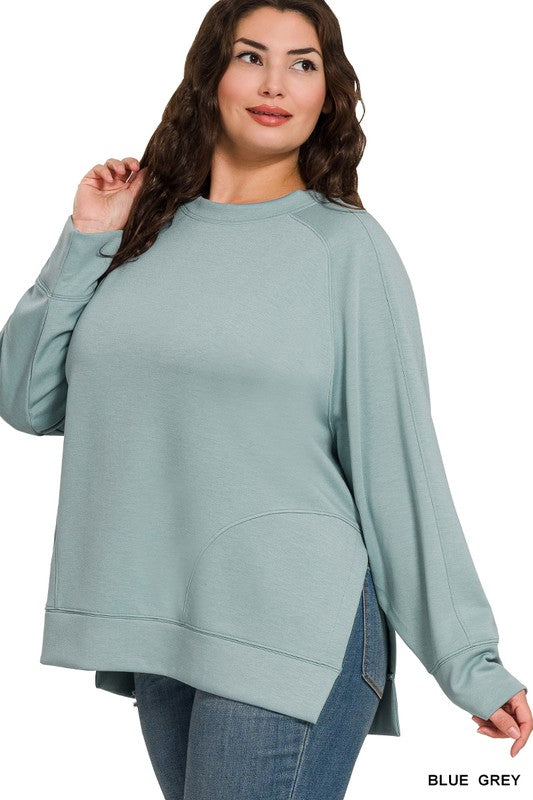 PLUS SCUBA ROUND NECK PULLOVER WITH SIDE SLITS