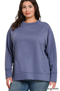 PLUS SCUBA ROUND NECK PULLOVER WITH SIDE SLITS