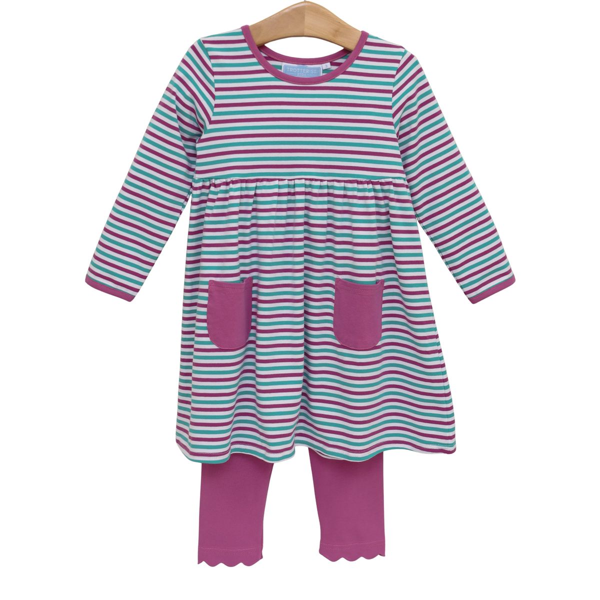 Trotter Street Annie Pant Set- Teal & Plum Stripe