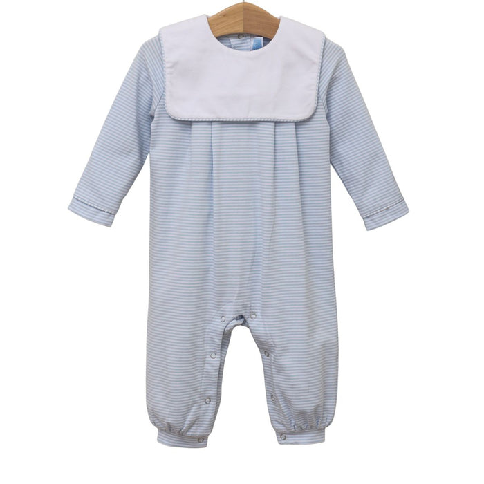 Trotter Street Lucas Romper- Light Blue Stripe