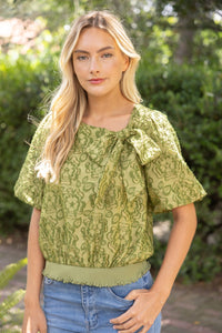 Large Front Bow Detail Burn Out Floral Top