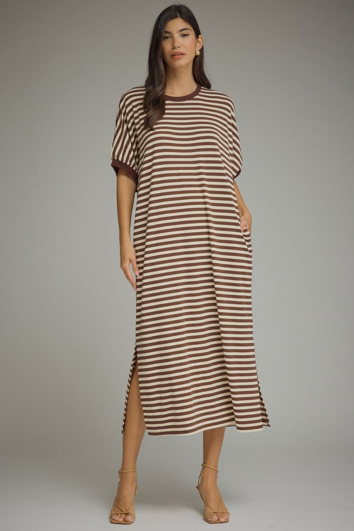 Stripe short sleeve midi dress