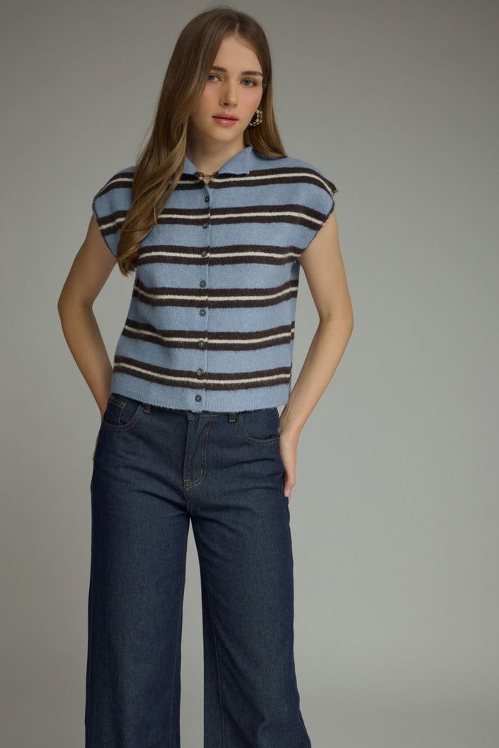 Stripe cap sleeve top