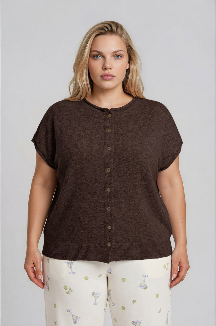 Plus Raw Edge Short Sleeve Lightweight Cardigan