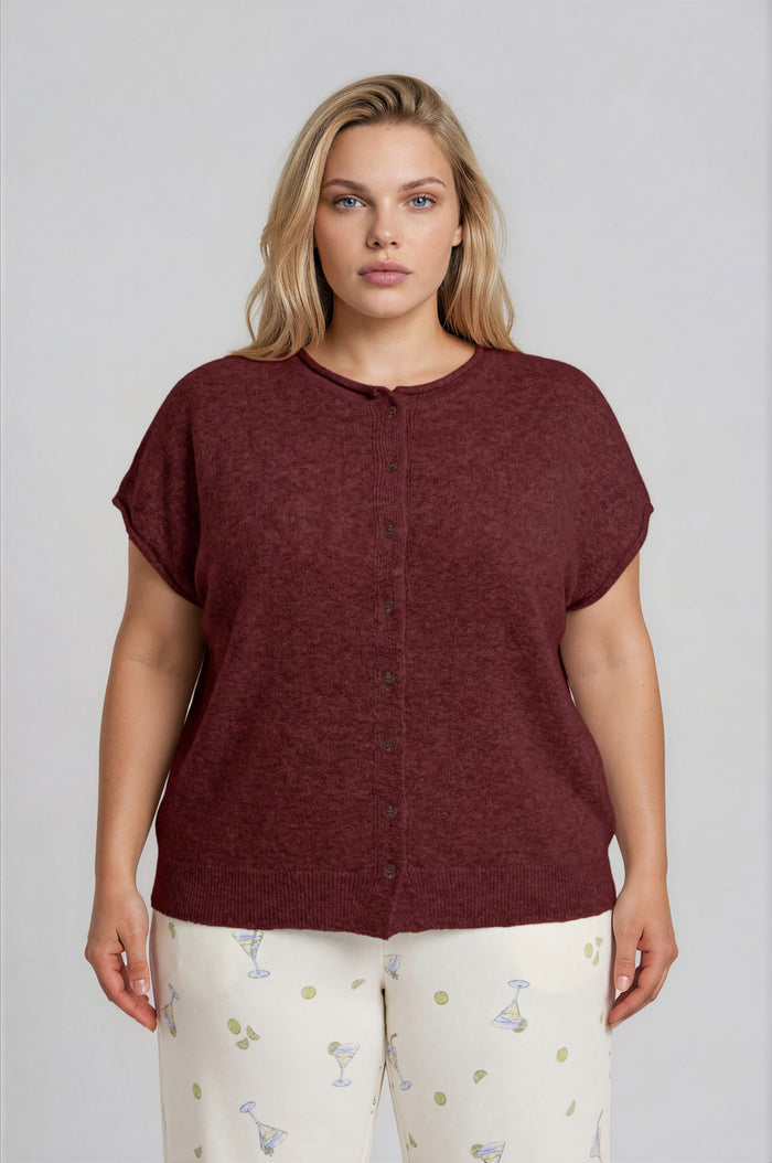 Plus Raw Edge Short Sleeve Lightweight Cardigan