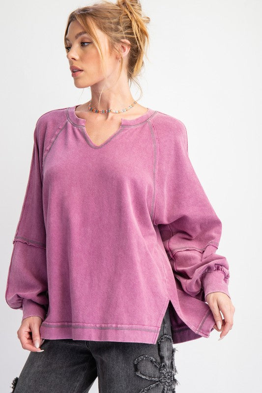 BABY RIB KNIT MINERAL WASHED TOP