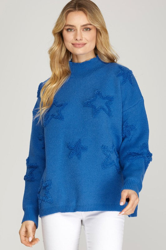 HIGH NECK SWEATER WITH STAR DETAIL